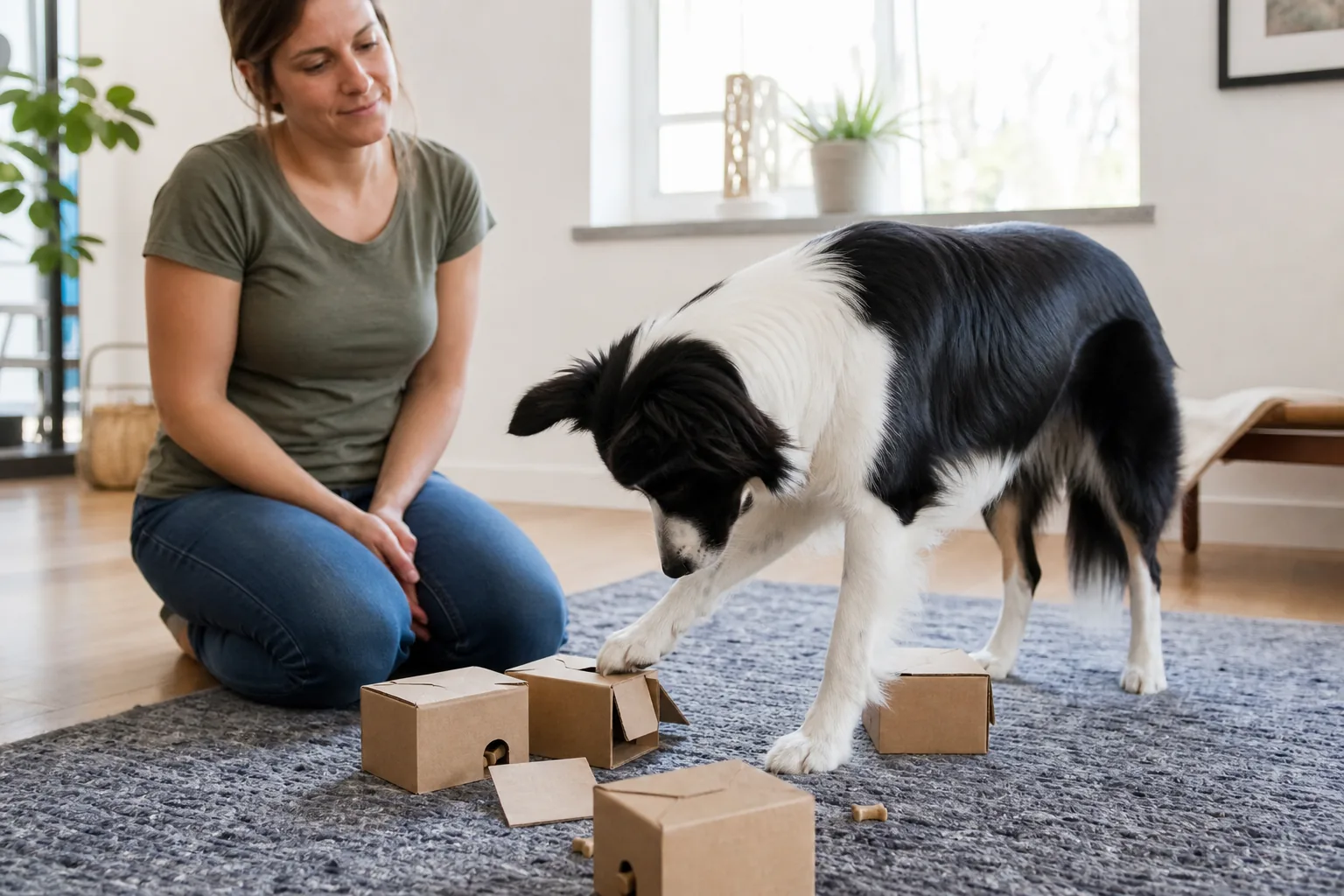 Cane impegnato con un gioco olfattivo di problem solving