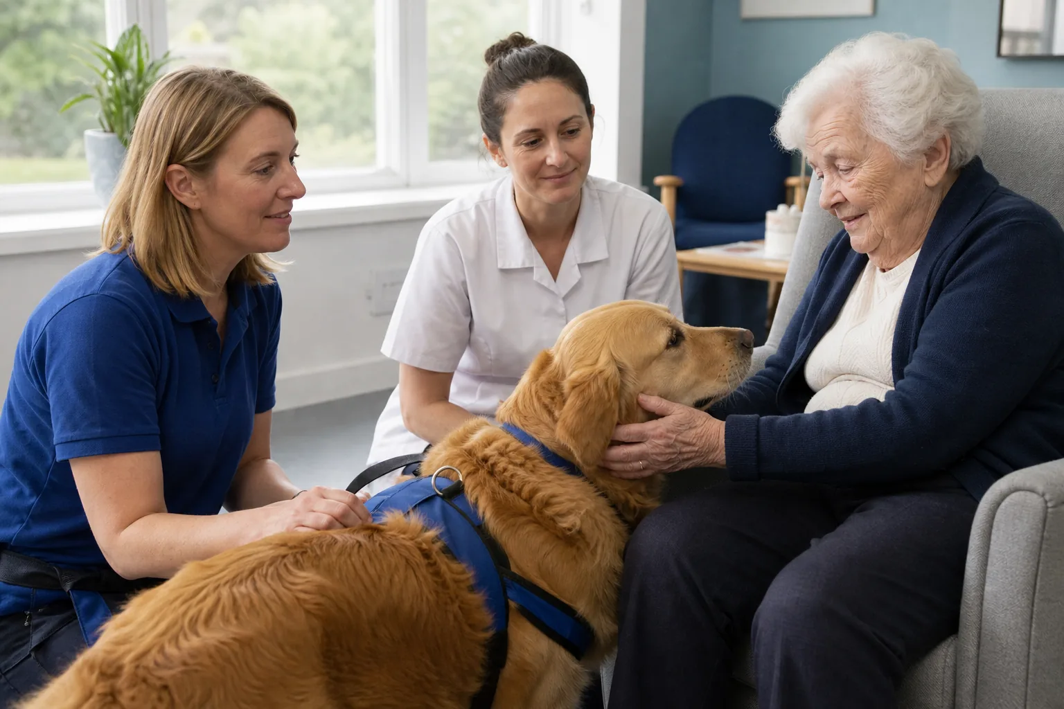 Cane e operatrice durante un intervento assistito con animali
