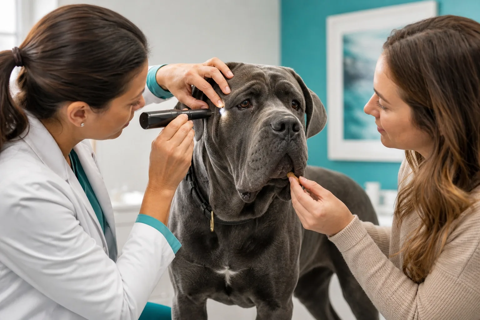 Controllo oculistico cooperativo in un Mastino Napoletano