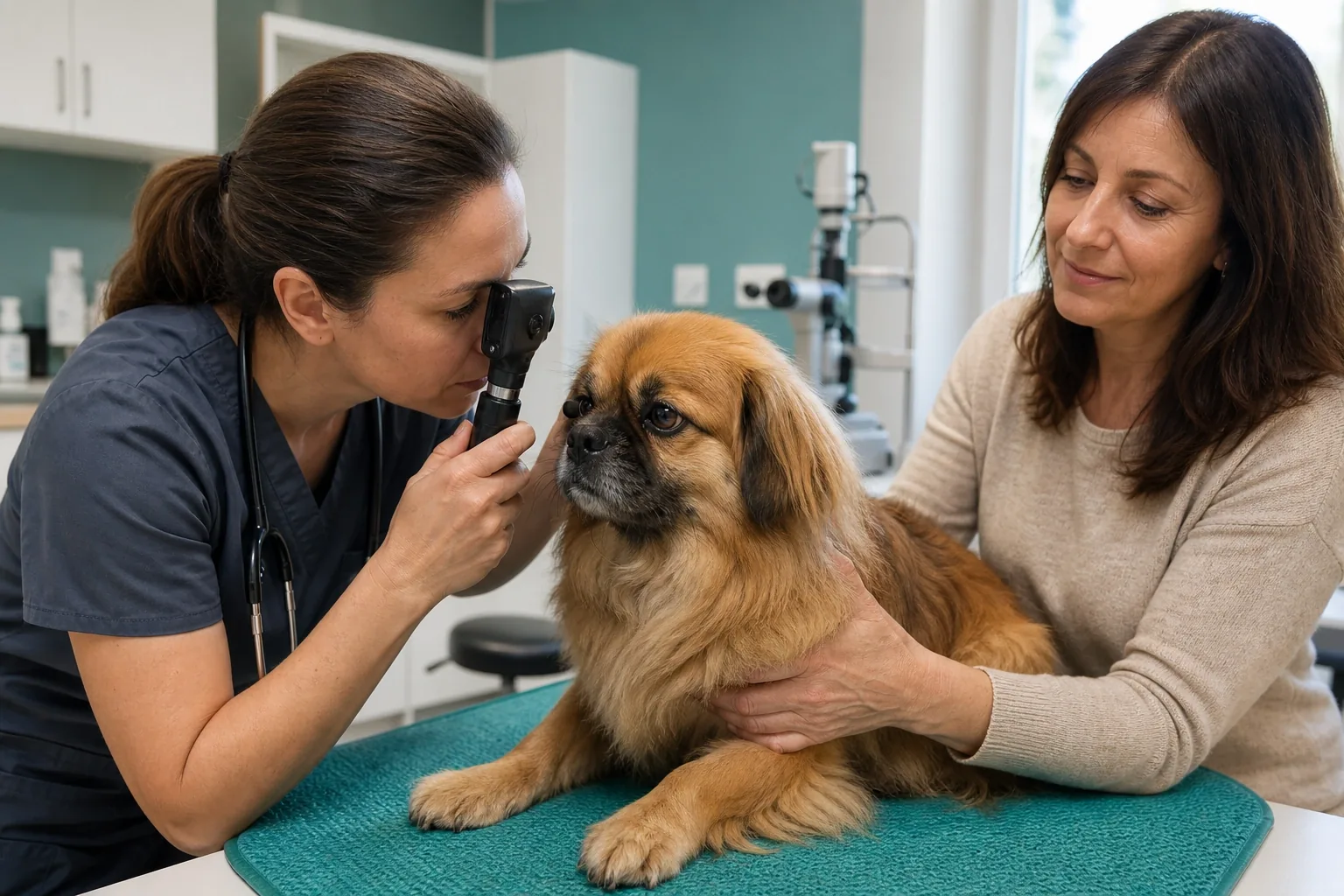 Visita oculistica veterinaria di un Tibetan Spaniel